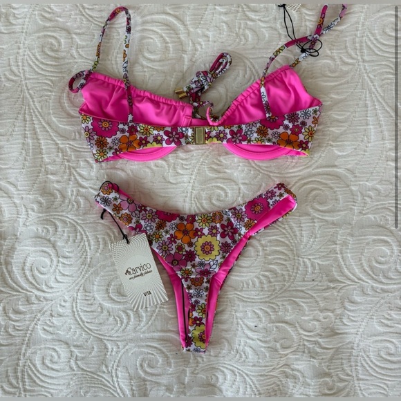 Celia Swimwear Floral Bikini SET - Pink and Orange - Picture 5 of 9